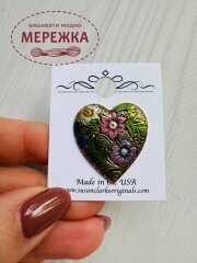 Фото Пришивний елемент Susan Clarke Originals Floral Heart button BE-120