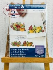 Фото Набір для вишивання хрестиком LeisureArts Stamped Tea Towel With Perle Edge 17x28" Fruits White 2pc LEA57367