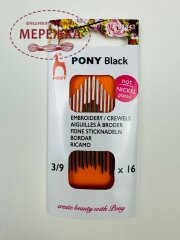 Pony набір голок для гладі №3/9, з білим вушком, серія Black 04843