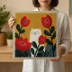 Фото Килимова вишивка Exclusive Art Кіт в маках, 30х30 см. (квадрат)