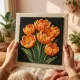 Фото Килимова вишивка Exclusive Art Помаранчеві тюльпани, 30х30 см. (квадрат)