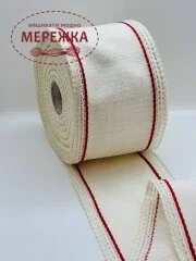 Стрічка Vaupel and Heilenbeck біла, кант червоний+мереживо, 10 см. 1020/100