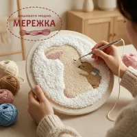 Фото Килимова вишивка Exclusive Art Зайчики, 30 см. (круг)