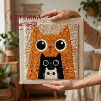 Фото Килимова вишивка Exclusive Art Сім`я котів, 30х30 см. (квадрат)