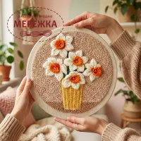 Фото Килимова вишивка Exclusive Art Нарциси у вазі, 30 см. (круг)