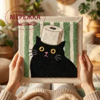 Фото Килимова вишивка Exclusive Art Задуманий кіт, 30х30 см. (квадрат)