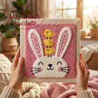 Фото Килимова вишивка Exclusive Art Зайчик з курчатами, 30х30 см. (квадрат)