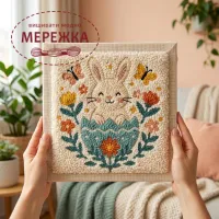 Фото Килимова вишивка Exclusive Art Зайчик в писанці, 30х30 см. (квадрат)