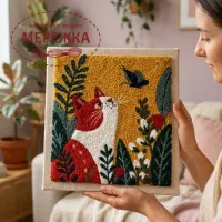 Фото Килимова вишивка Exclusive Art Весняний котик, 30х30 см. (квадрат)