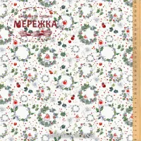 Фото Декоративні тканини Acufactum Baumwollstoff Rotkehlchen & Kranze 3523-2011