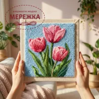 Фото Килимова вишивка Exclusive Art Тюльпани блакитні, 40х40 см. (квадрат)