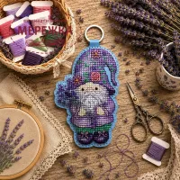 Фото Набір для вишивання хрестиком Kingdom of Handmade брелок на штучній шкірі Лавандовий гном KGD-13