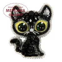 Фото Набір для вишивання бісером CrystalArt Брошка, Чорний кіт БП-330