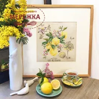 Фото Les Brodeuses Parisiennes Схема Etude aux Citrons+тканина, пришивний шарм ECIL/CRE