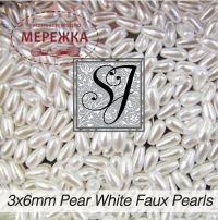 Фото Бісер SJ Designs Faux Pearls Pear 3*6 mm White