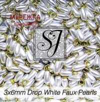 Фото SJ Designs Faux Pearls Drop 3*6 mm White