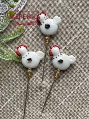 Фото Hobby Bee Голка-пін Білі курочки з намистом