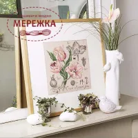 Фото Les Brodeuses Parisiennes Схема Etude a la Tulipe+тканина, пришивний шарм