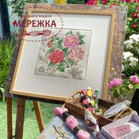 Фото Les Brodeuses Parisiennes Схема Etude aux Camelias+тканина, пришивний шарм