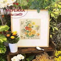 Фото Les Brodeuses Parisiennes Схема Etude aux Capucines+тканина, пришивний шарм