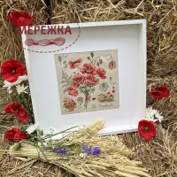 Фото Les Brodeuses Parisiennes Схема Etude aux Coquelicots+тканина, пришивний шарм ETCOL/CRE