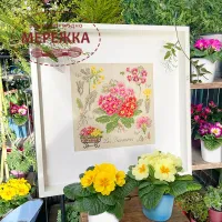 Фото Les Brodeuses Parisiennes Схема Etude aux Primeveres+тканина, пришивний шарм ETPRIL/CRE