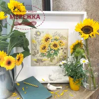 Фото Les Brodeuses Parisiennes Схема Etude aux Tournesils+тканина, пришивний шарм