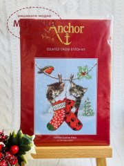 Фото набір для вишивання Анкор Різдвяні котики