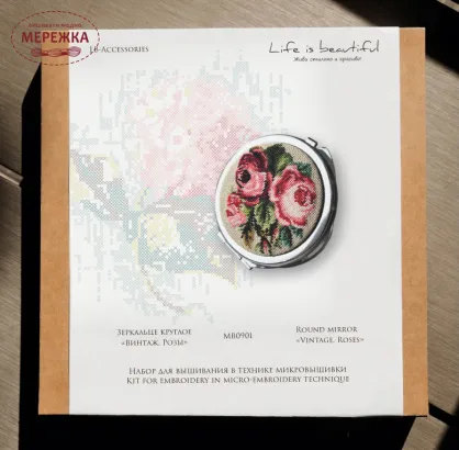 Фото набір для вишивання дзеркальця Вінтаж. Троянди