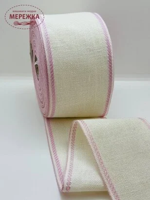 Стрічка Vaupel and Heilenbeck біла, кант ніжно-бузковий, 9 см. 850/90