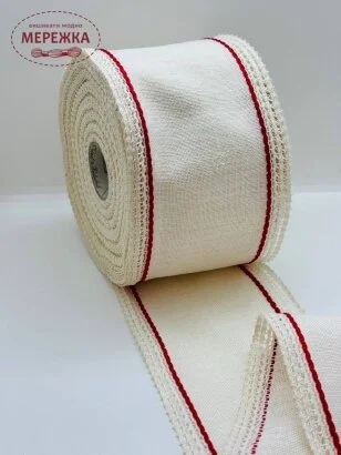 Стрічка Vaupel and Heilenbeck біла, кант червоний+мереживо, 10 см. 1020/100