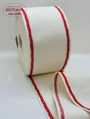 Стрічка Vaupel and Heilenbeck біла, кант червоний, 10 см. 880/100