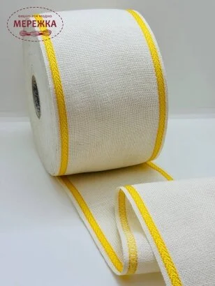 Стрічка Vaupel and Heilenbeck біла, кант жовтий, 10 см. 940/100