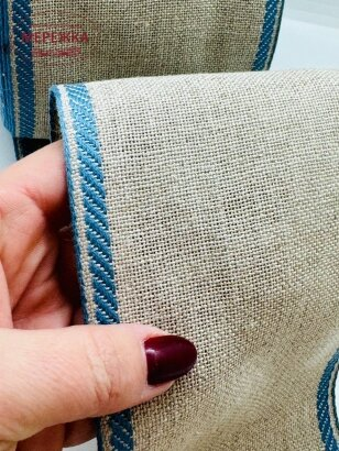 Стрічка Vaupel and Heilenbeck сирий льон, кант блакитний, 10 см. 990/110