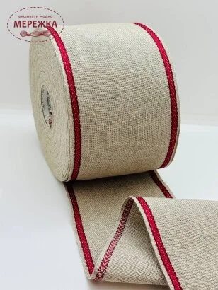 Стрічка Vaupel and Heilenbeck сирий льон, кант бордо, 10 см. 941/100