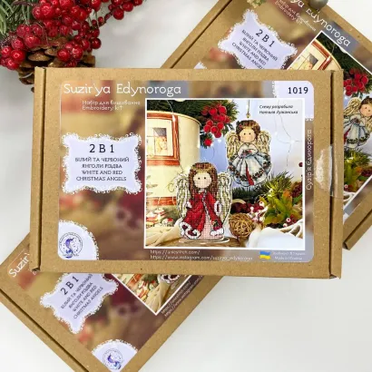 Фото Набір для вишивання хрестиком Сузір'я Єдинорога 2в1 Білий та Червоний янголи Різдва (основа прозора акрил +підставка) 1019 а