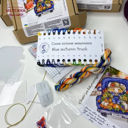 Фото Набір для вишивання хрестиком Сузір'я Єдинорога Синя осіння машинка (акрил + підставка) 1107 а