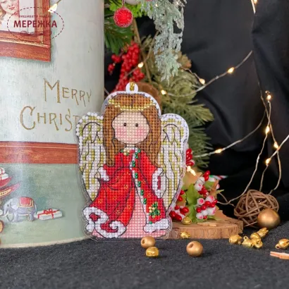 Фото Набір для вишивання хрестиком Сузір'я Єдинорога 2в1 Білий та Червоний янголи Різдва (основа прозора акрил на підвісі) 1019 а