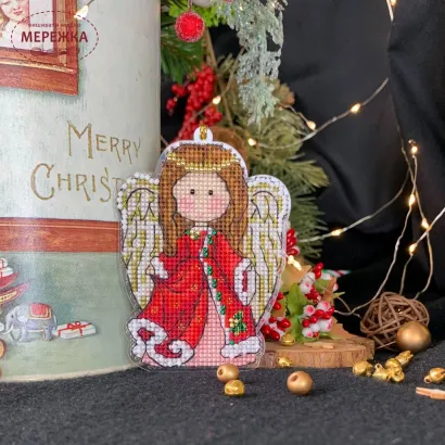 Фото Набір для вишивання хрестиком Сузір'я Єдинорога 2в1 Білий та Червоний янголи Різдва (основа прозора гнучка +підставка) 1019 гн