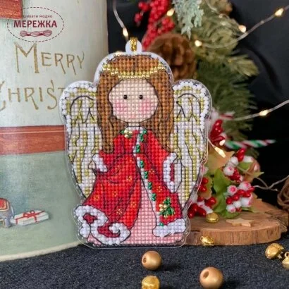 Фото Набір для вишивання хрестиком Сузір'я Єдинорога Червоний янгол Різдва (прозора з гнучкого пластика з підвісом) 1017