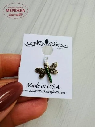 Фото Пришивний елемент Susan Clarke Originals Dragonfly Charm Green C-1685
