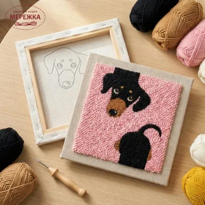Фото Килимова вишивка Exclusive Art Такса, 30х30 см. (квадрат)