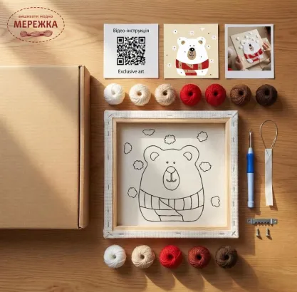 Фото Килимова вишивка Exclusive Art Тедді, 30х30 см. (квадрат)