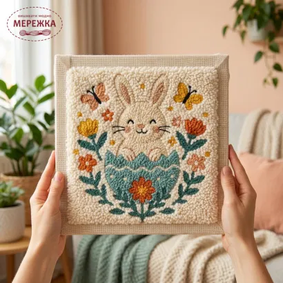 Фото Килимова вишивка Exclusive Art Зайчик в писанці, 30х30 см. (квадрат)