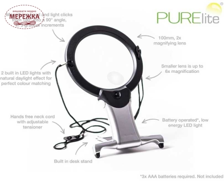 Фото PURElite Лупа універсальна Magnifier-illuminated- hand free- 2 in 1 led CFPL05