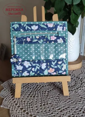 Фото Органайзер для рукоділля Катерина Бутитер конверт  Квіти-4  темно-синій/зелений  20*20 см.
