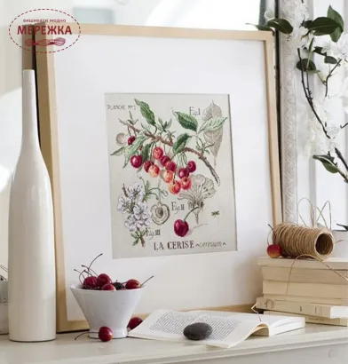 Фото Les Brodeuses Parisiennes Схема Etude aux Cerises +тканина, пришивний шарм ECL/CRE