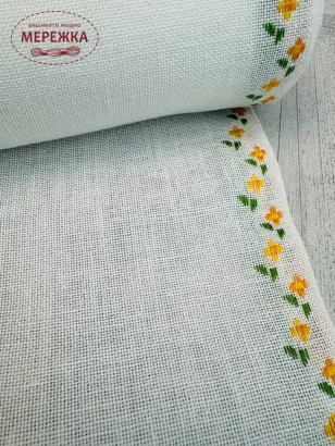 Фото Стрічка Vaupel and Heilenbeck льон 100%, біла, кант жовті квіти, 17.5 см. 2070-175-3