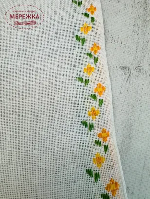 Фото Стрічка Vaupel and Heilenbeck льон 100%, біла, кант жовті квіти, 17.5 см. 2070-175-3