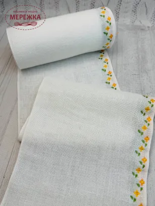 Фото Стрічка Vaupel and Heilenbeck льон 100%, біла, кант жовті квіти, 17.5 см. 2070-175-3